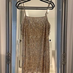 Sequined Dress with Fringe Hem